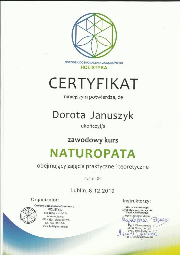 Certyfikat Naturopata 2019